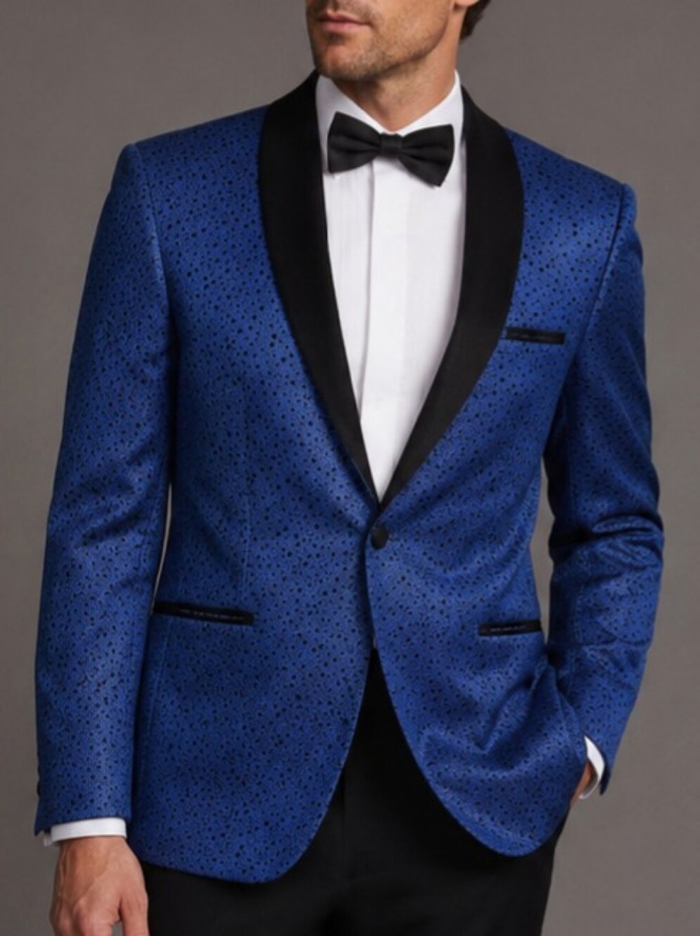 Vercini Blue Black Polka Dot Tuxedo Blazer Men's Slim Fit Size 46 Made in Turkey